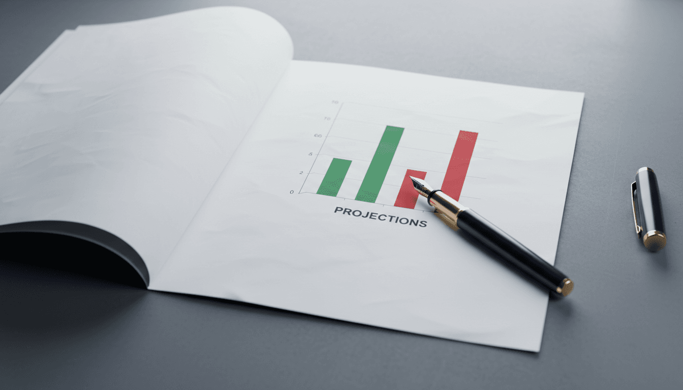 ROI forecast chart on a printed report with pen